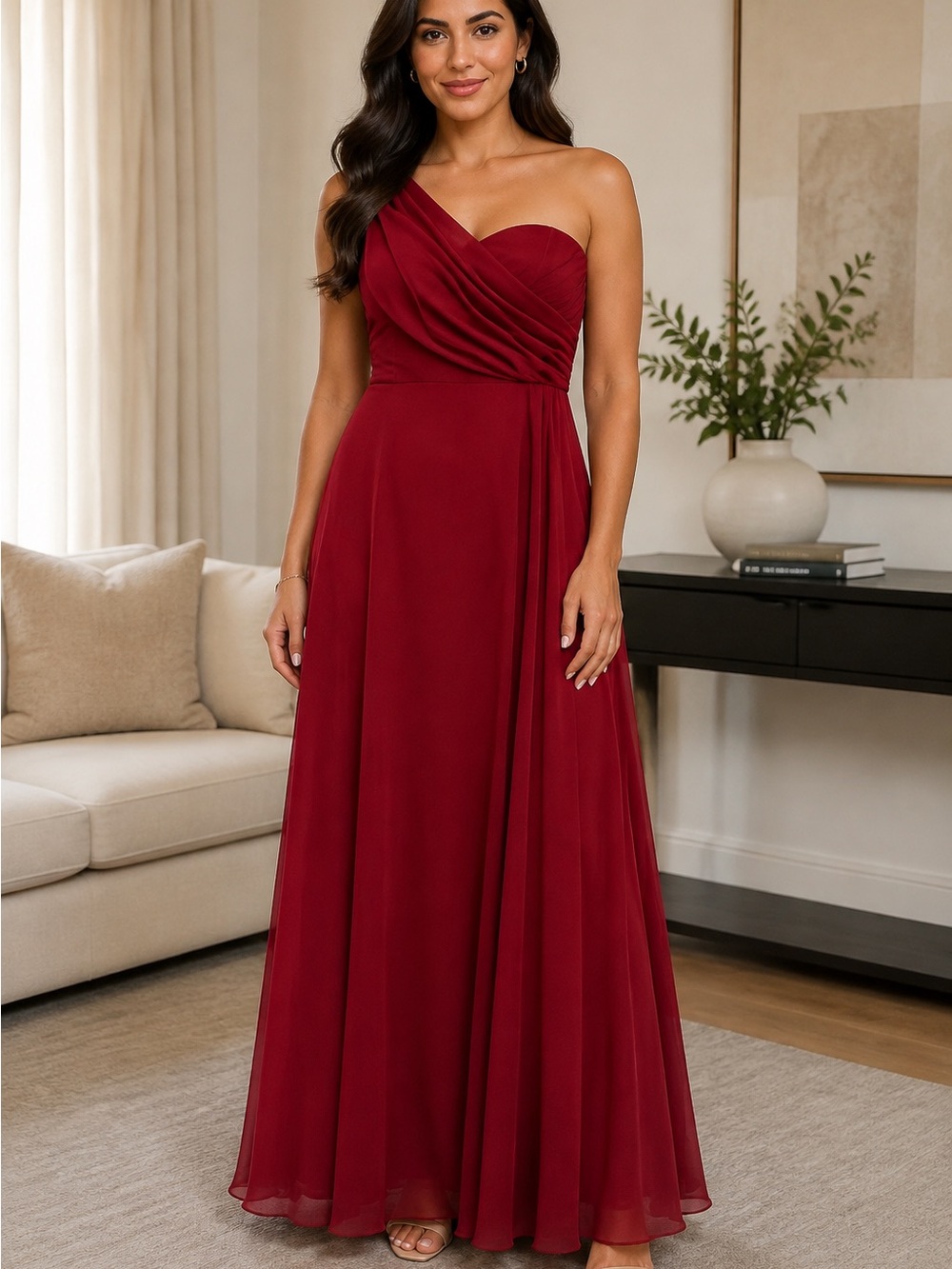 DB Studio Apple Red One-Shoulder Maxi Dress